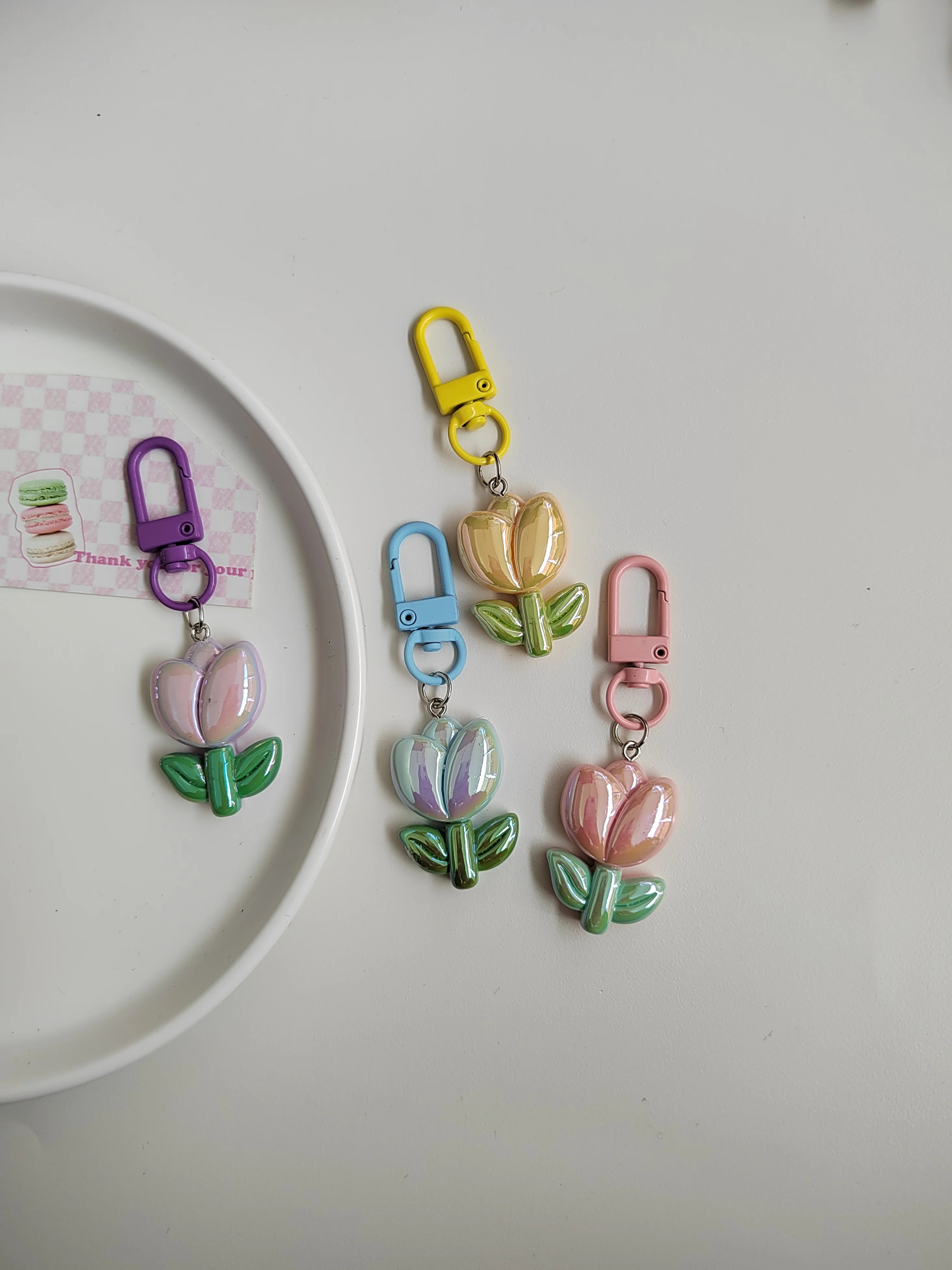 Resin Tulip Keychain Pendant Flower Girl Heart Cute Bag Ornament Headphone Key Case Decoration