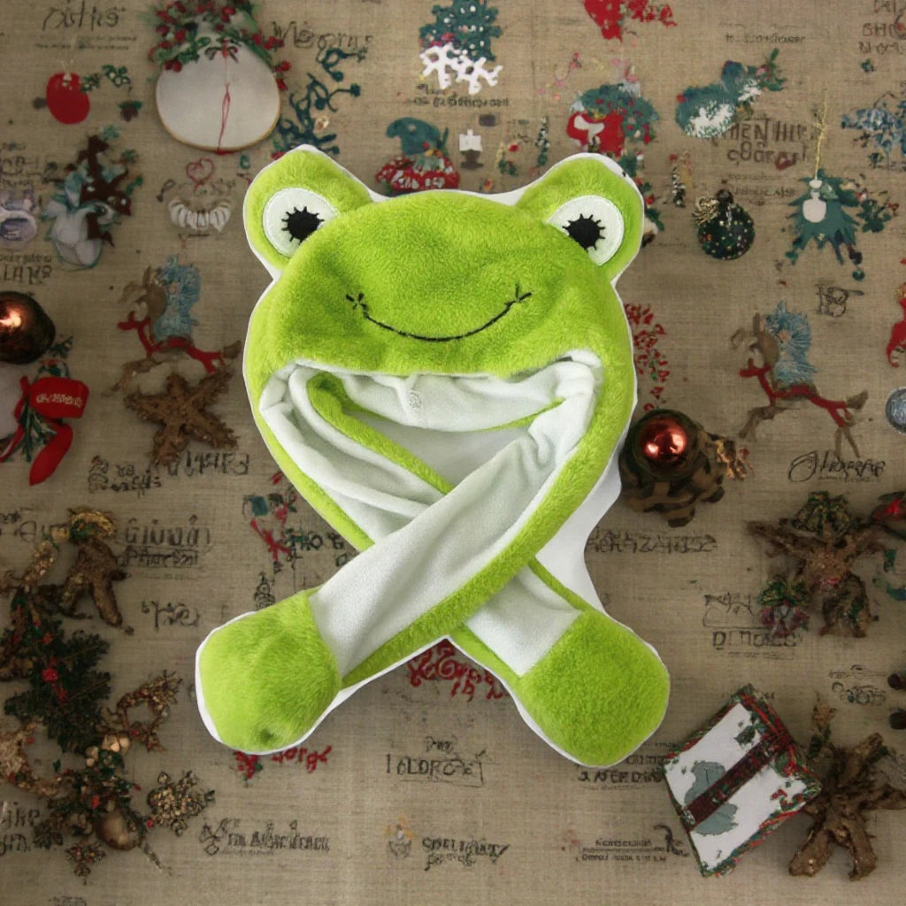 Custom Green Faux Fur Frog Designer Hats Kids Teens Air Pumping Moving Ears Winter Sports Warm Casual Fishing Cosplay Party