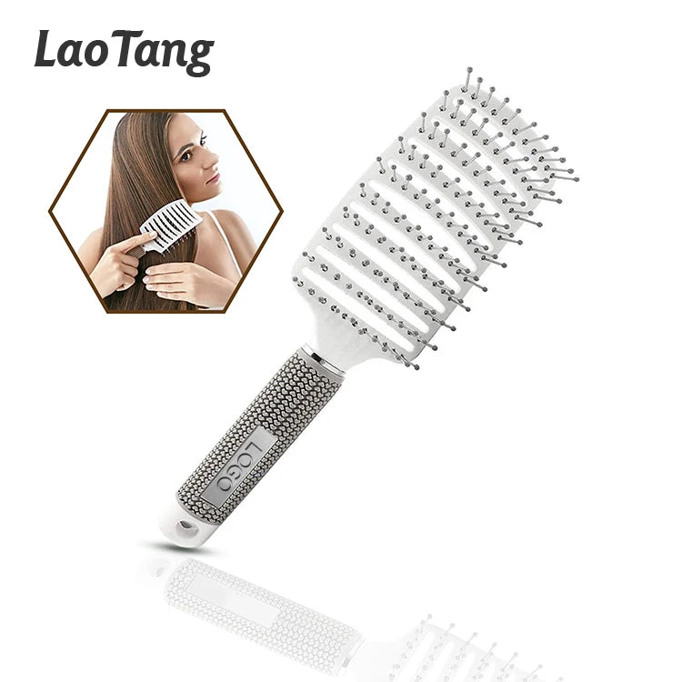 2023 Customized Curved Vented Nylon Detangle Massage Wave Hairbrush Wholesale Cushion Paddle Compact Design