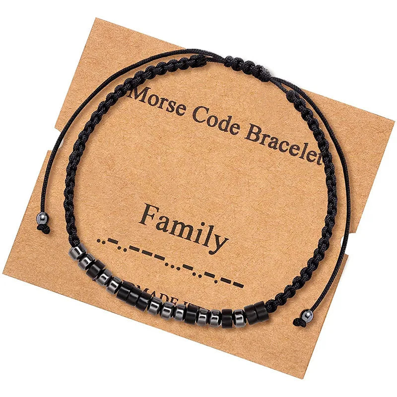 SC Creative Mose Code Bracelets Motivational Courage Black Crystal Bracelets Handmade Cards Beaded Bracelets for Family