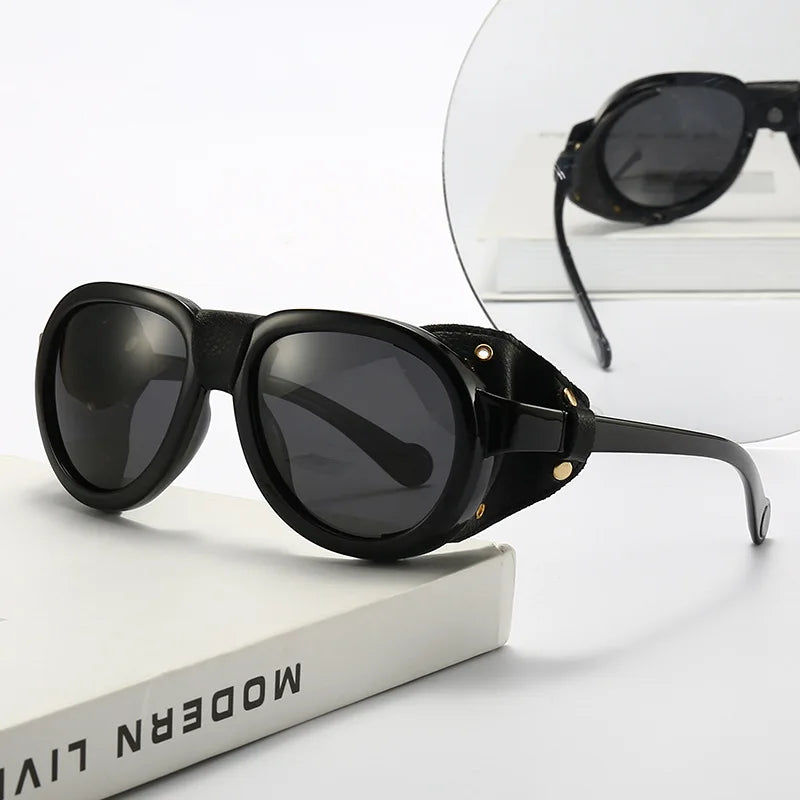 Wholesale Custom Logo Blue Punk Sunglasses for Men Retro Trend Windproof Tac Lenses PC Frame Material
