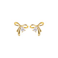 Wholesale Hot Sale 925 Sterling Silver Fine Jewelry Earrings Cubic Zirconia Gold Plated Ribbon Bowknot Stud Earring for Women