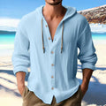 Fangxin Fashionable Solid Streetwear Long Sleeve Shirt for Men Linen Button Down Hooded Shirt