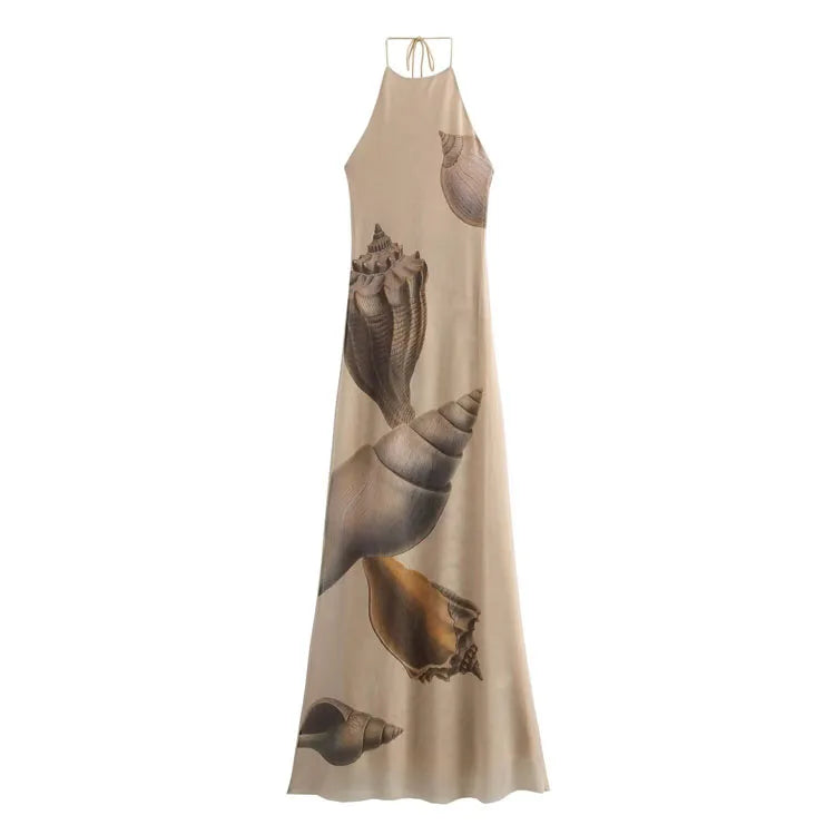 Halter Bodycon Dress Custom logo Shell Pattern Long Dress Directly Fashion Casual Dress Wholesale