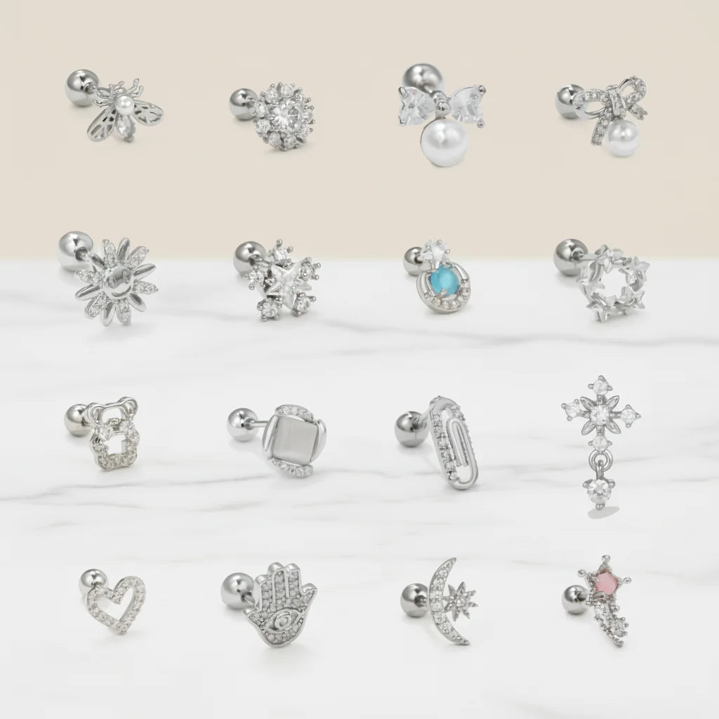 Minimalist Silver Zircon Piercing Earrings Durable Titanium Design for Women Teens Sensitive Ears
