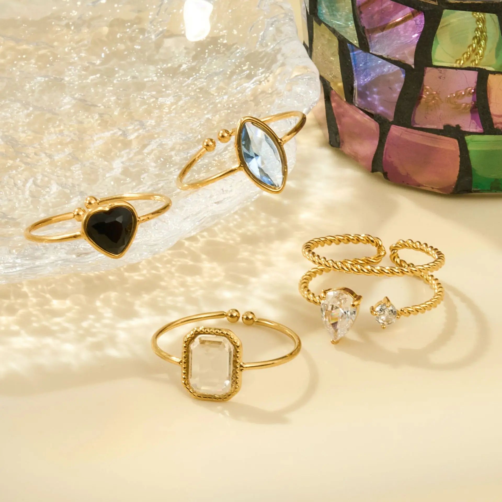 HOVANCI New Arrival Stainless Steel Finger Ring Gold Plated Geometric Shape Opening Adjustable Finger Ring