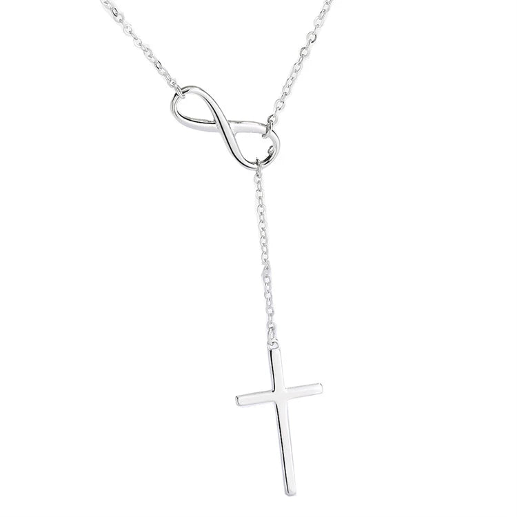 Classic Fashion Women 925 Sterling Silver Infinity Cross Pendant Necklace