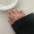925 Sterling Silver Convex Natural square Gemstone Ring Vintage Finger Ring for Woman