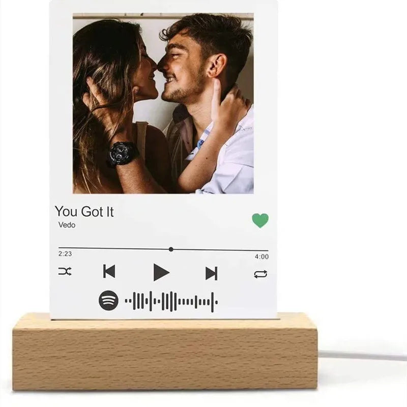 Personalized Wooden Led Photo Frame Lamp Light Base with Custom Photos Acrylic Couple Photo Plaque Gifts Crafts