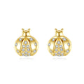 CZCITY Wholesale Silver Jewelry 925 Sterling Lady Gold Plated Statement Clear Cubic Zirconia Ladybug Stud Earrings for Girls
