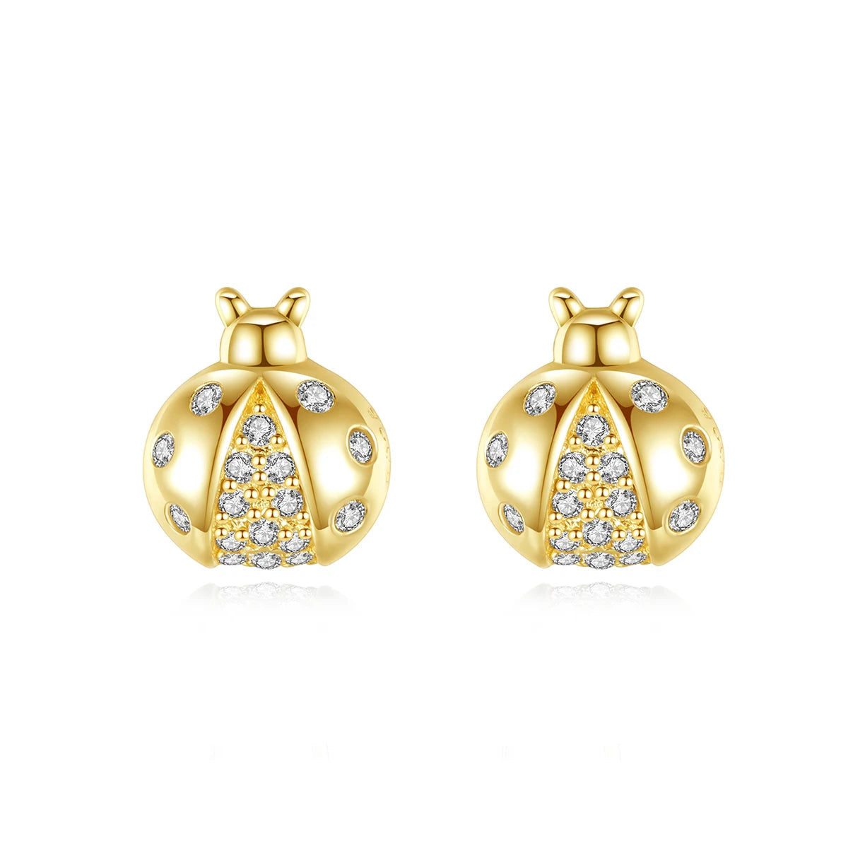 CZCITY Wholesale Silver Jewelry 925 Sterling Lady Gold Plated Statement Clear Cubic Zirconia Ladybug Stud Earrings for Girls