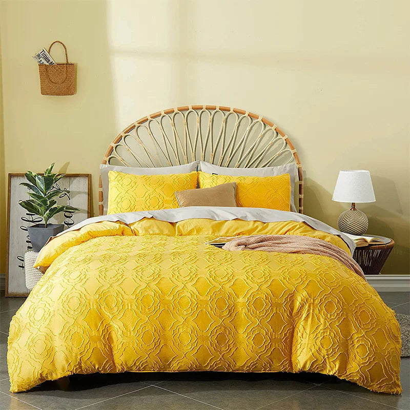 Solid Color Custom Cedding Set Comfortable Cotton Tufted Duvet Cover Set