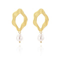 18K Gold Plated Drop Dangle Earrings Chunky Gold Stainless Steel Earrings Heart Pearl Earring Jewelry for Girls Women Gifts