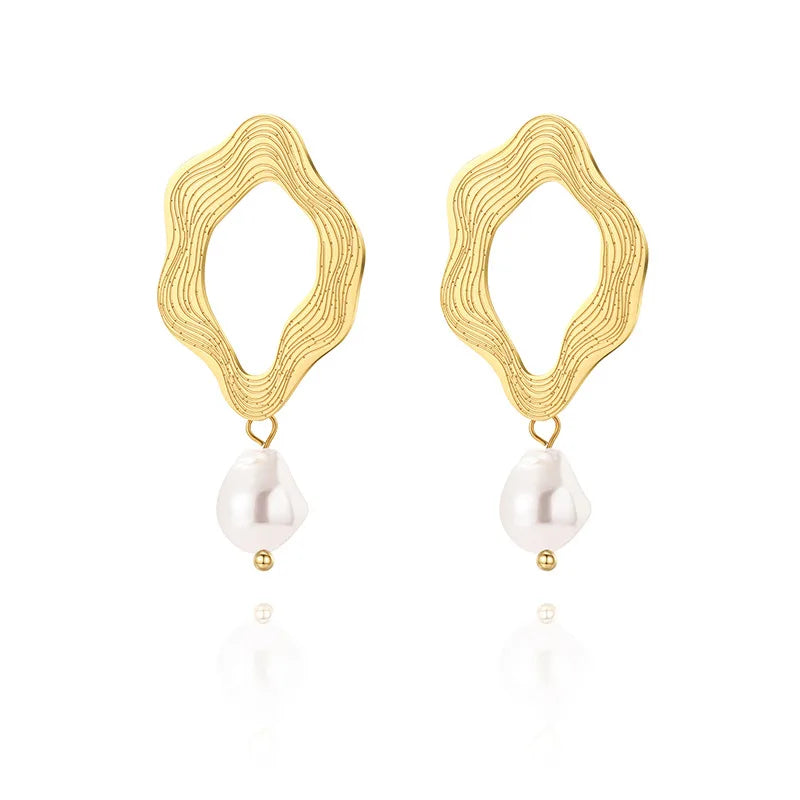 18K Gold Plated Drop Dangle Earrings Chunky Gold Stainless Steel Earrings Heart Pearl Earring Jewelry for Girls Women Gifts