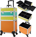 3 1 Large Capacity Rolling Trolley Water Resistant Cosmetic Train Case for Nail Technicians Open Portable Beauty Storage Lock