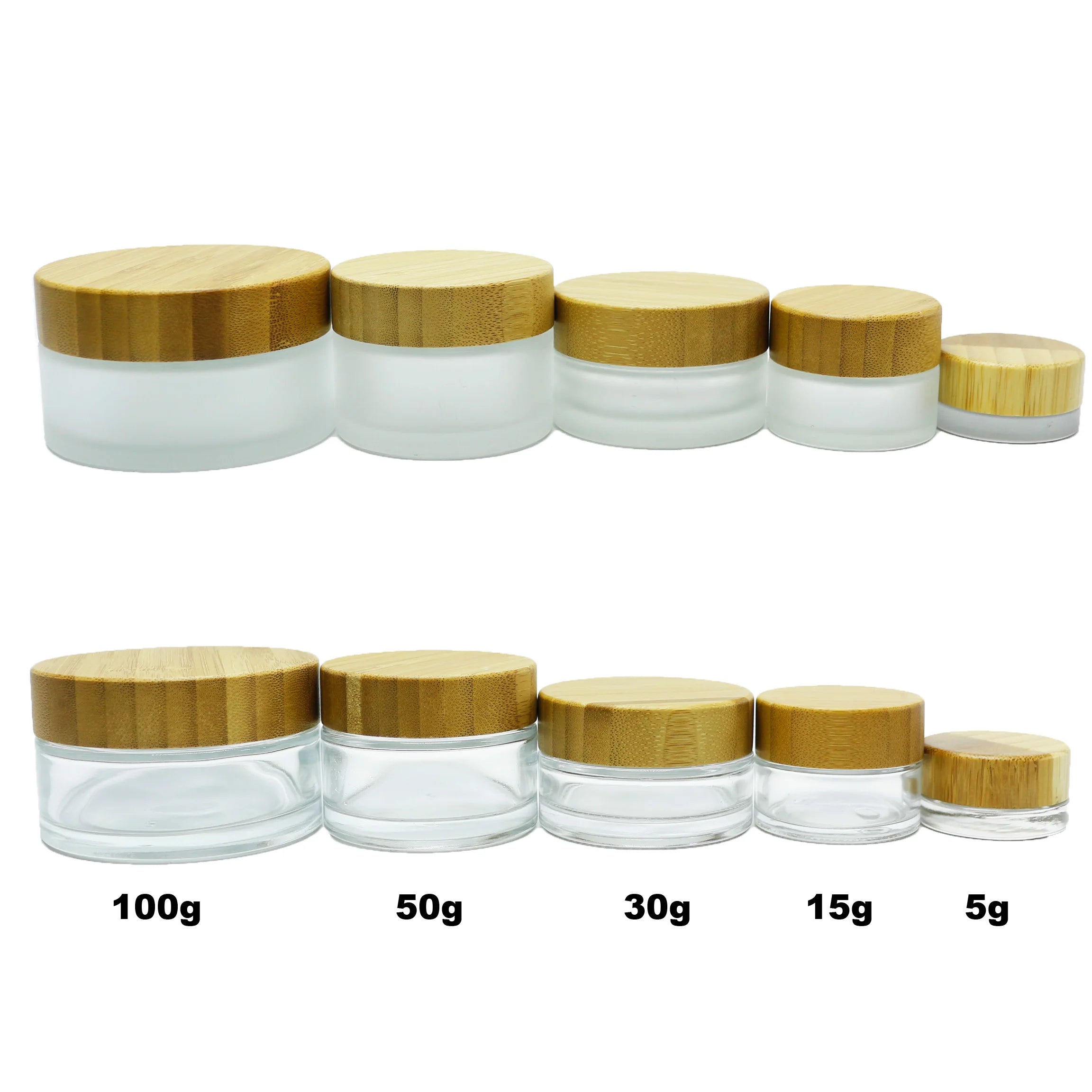 5ml 15ml 30ml 50ml 100ml Cosmetic Container Cream Jars Face Cream Glass Jar with Wooden Bamboo Lid D888