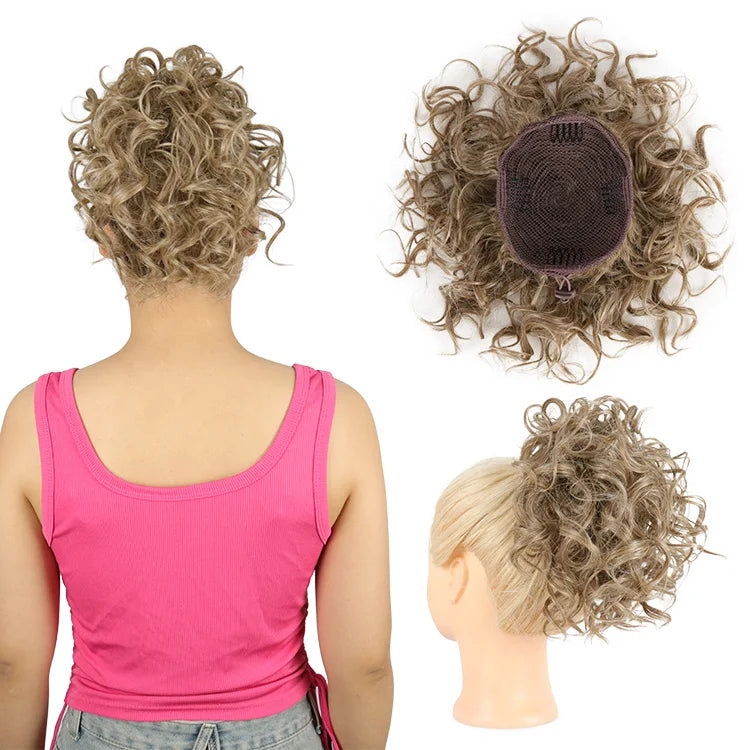 Julianna Kanekalon Wholesale Futura Synthetic Hair Piece Curly Drawstring Ponytail Hair Extensions Short Dalia Messy Bun