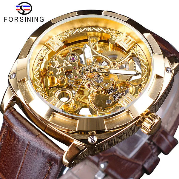 Forsining New Top New Luxury Sport Watches Black Silver Open Work Clock Male Luminous Waterproof Mens Automatic Wrist Watches