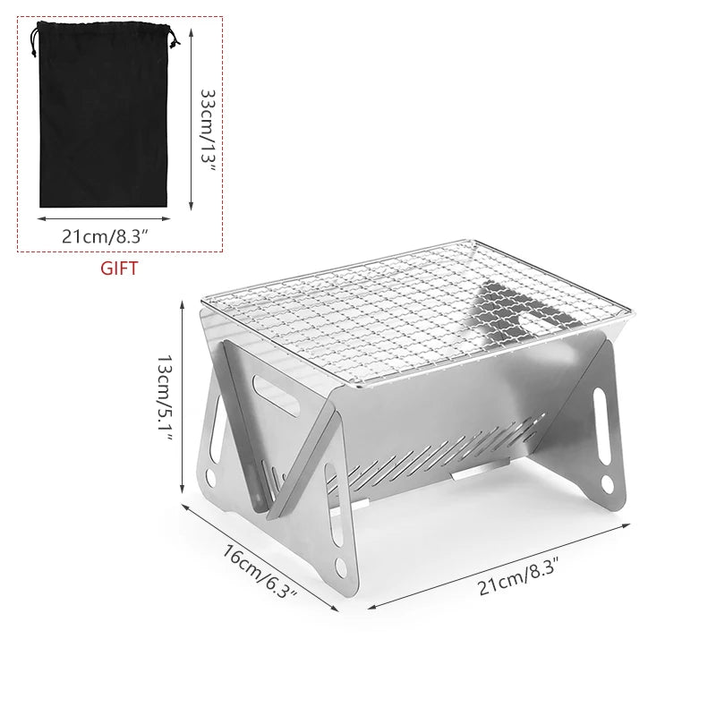 Portable Stainless Steel Folding Charcoal Stove Mini BBQ Grill for Outdoor Picnic & Camping Foldable Cooking Equipment