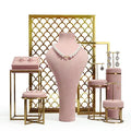 Romantic Pink Microfiber Jewelry Display Stand Earrings Bracelet Display Stand Customize Gold Metal Display Jewelry Props