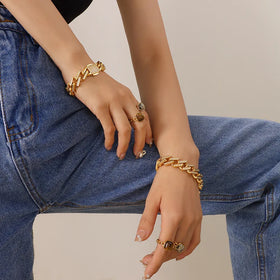 Customized Exaggerated Thick Straps Rhombus Full Rhinestone Zircon Hip Hop Metal Cuban Link Chain Titanium Steel Bracelet