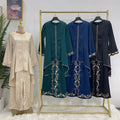 Custom Prayer Long Sleeve Khimar 2 Piece Sets Malaysia Traditional Embroidery Muslim Silk Women Dress