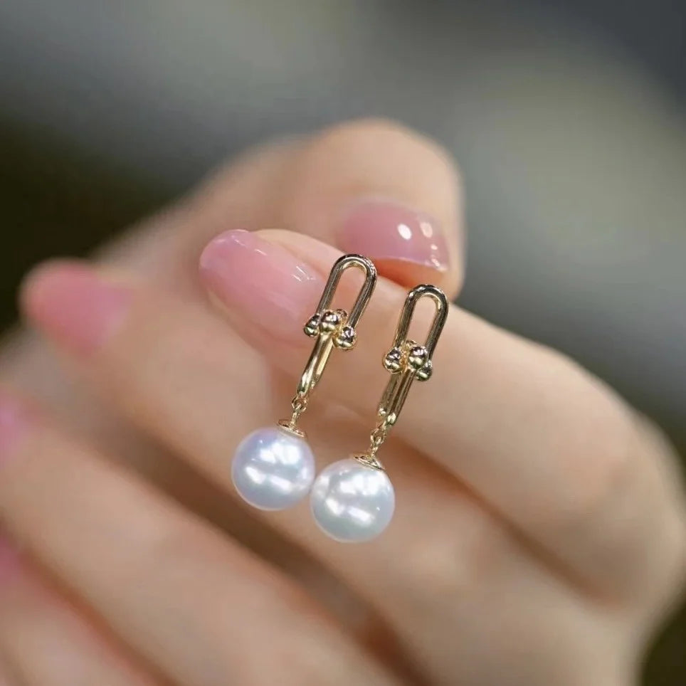 E1128 8-9mm DIY Natural Freshwater Pearl Charm Earrings Mounting Accessory 925 Sterling Silver Gold Plated  Jewelry for Women