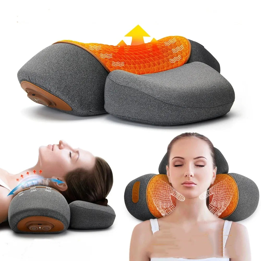 Smart Hot Compress Shiatsu Vibration Pain Relief Memory Foam Cervical Neck Support  Back Traction Heat Massage Pillow