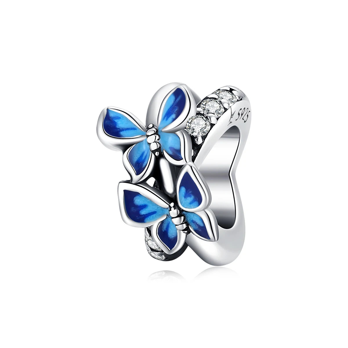 925 Sterling Silver Flying Butterfly Charm with Zircon Spring Enamel Spacer Bead for Snake Bracelet Bangle DIY Jewelry-SCC1731