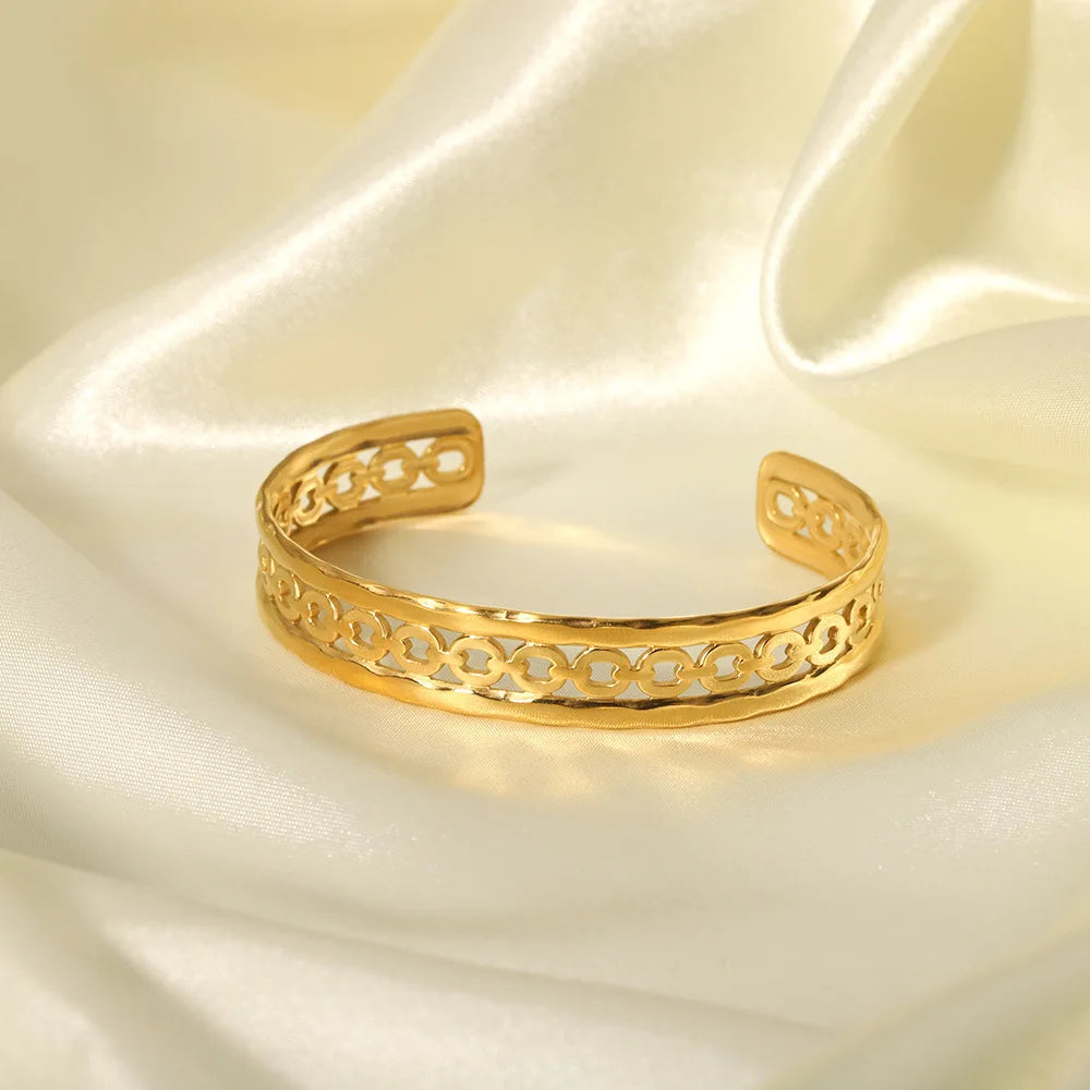 Vintage Waterproof Stainless Steel Gold Plated Bracelets Non Tarnish Hollow Woven Open Bracelets Pulseras Y Brazaletes