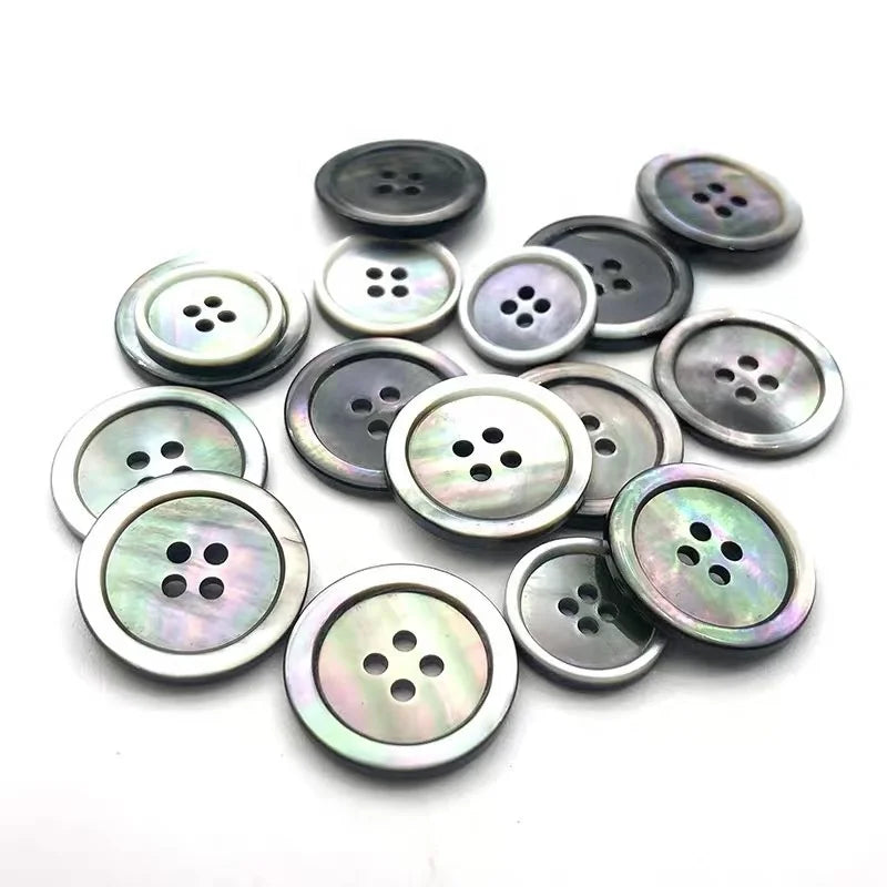 Natural Mother of Pearl Shell Buttons 4-Holes Polished Black Mop for Shirts