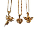 Tarnish Free Medusa Necklace Men Cupid Angel Gun Necklace 18k Gold Plated Stainless Steel Jewelry Angel Wing Necklace