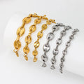 Wholesale Fashion Jewelry 18K Gold Plated Stainless Steel Coffee Bean Pig Nose Puff Mariner Chain Bracelet for Women and Men