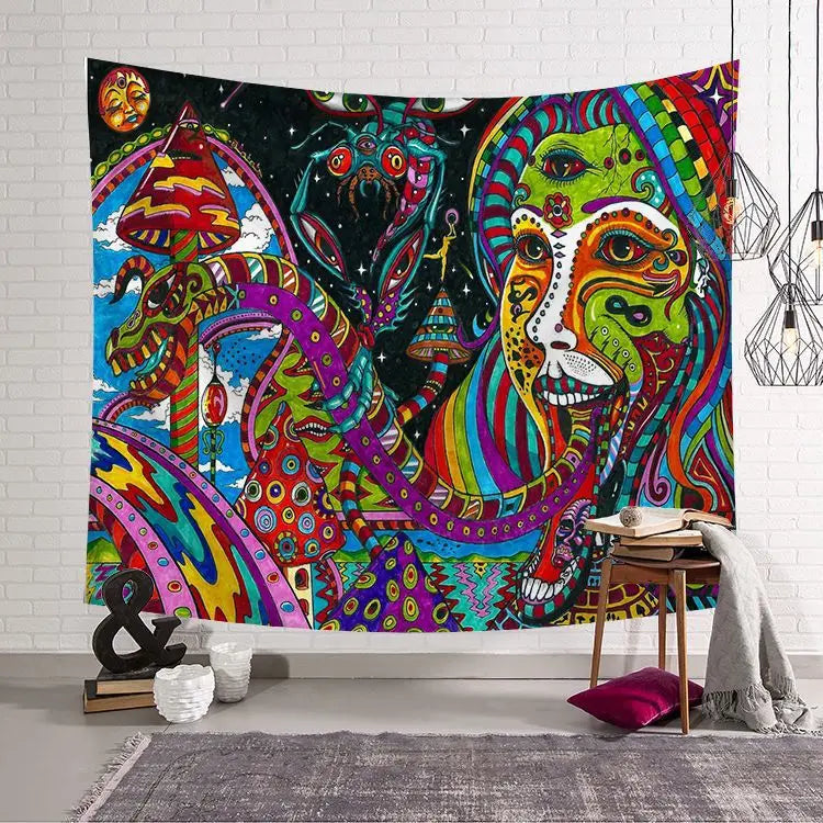 Psychedelic Pattern Indian Tapestry Wall Hanging Decoration Bohemian Abstract Art Skull Beach Towel Polyester Thin Blanket