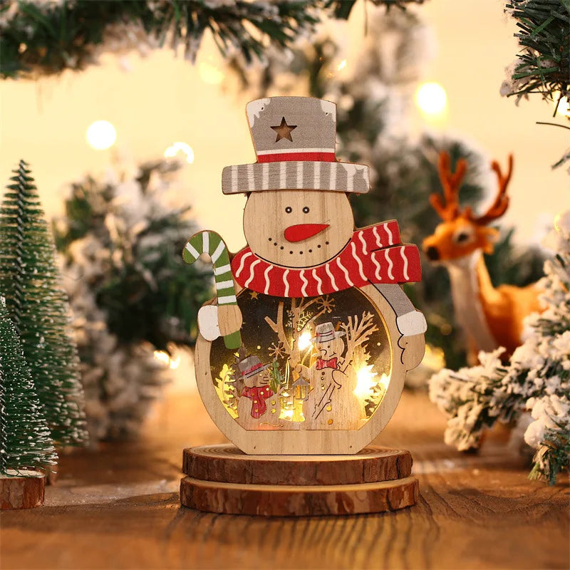 Factory Direct New Christmas Decorations Luminous Santa Claus-Shaped Wooden Hotel Window Ornaments Plastic Christmas Decorations