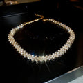 Wholesale Women's Party Jewelry Bright Shiny Simple Full Rhinestone Choker Silver Necklace with Gold Plating for Gift
