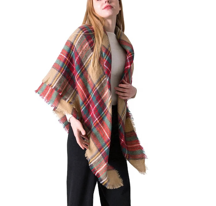 Women's Fall Winter Scarf Classic Tassel Plaid Scarf Warm Soft Chunky Large Blanket Wrap Shawl Scarves