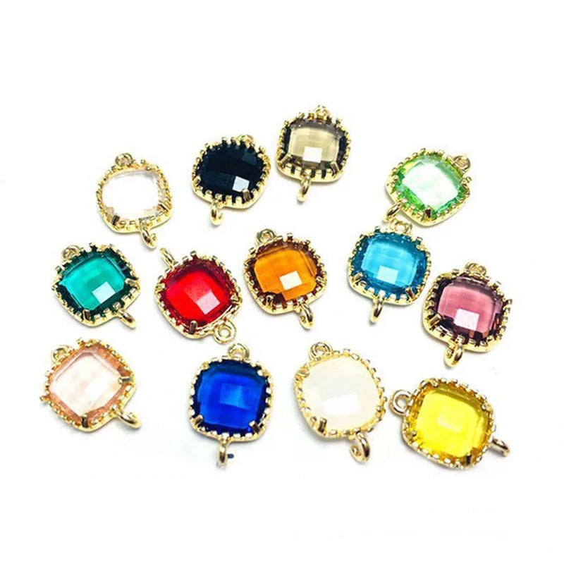 8mm Copper Brass Jewelry Binding Crystal Pendant Charms square Glass Ball Beads Double Hook Ring Pendants for Earrings Making
