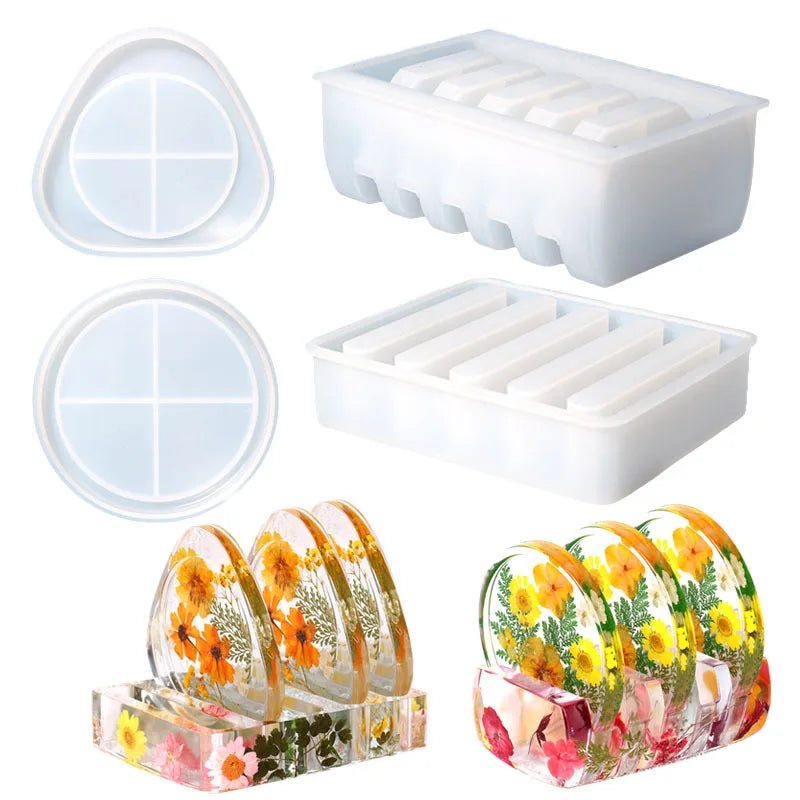 Coaster Plate Epoxy Resin Mold Coaster Holder Storage Box Silicone Tray Mold Home Table Decoration