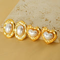 Personalize Fashion Stainless Steel Gold Plated Pleated Textured Oval Heart Big Pearl Earring for Women