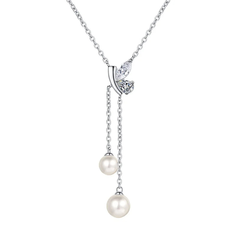 Women's Sterling Silver 925 Moissanite Necklace Double Pearls With Diamonds Plated Pt950 Gold Fashion Hundred Necklace Hot Sale