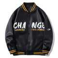 2021 Men's Casual PU Leather Baseball Varsity Jacket Fashionable Stand Collar Motorcycle Jacket