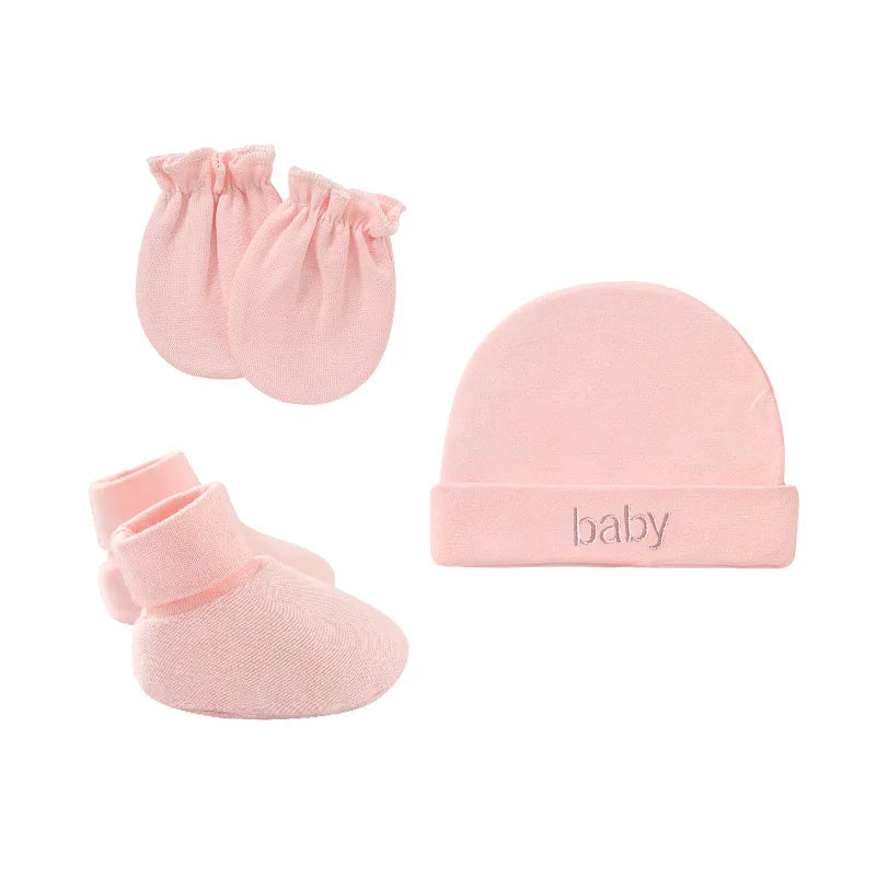 3Pcs/Set Newborn Cotton Cap Beanie Soft Infant Nightcap Gloves Socks Set for Baby Boy Girl