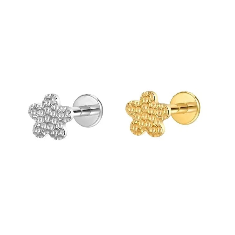 Luxury Cz Titanium Ear Piercings Internally Threaded Gold Plated Labret Lip Helix Stud Flower Stud Earring
