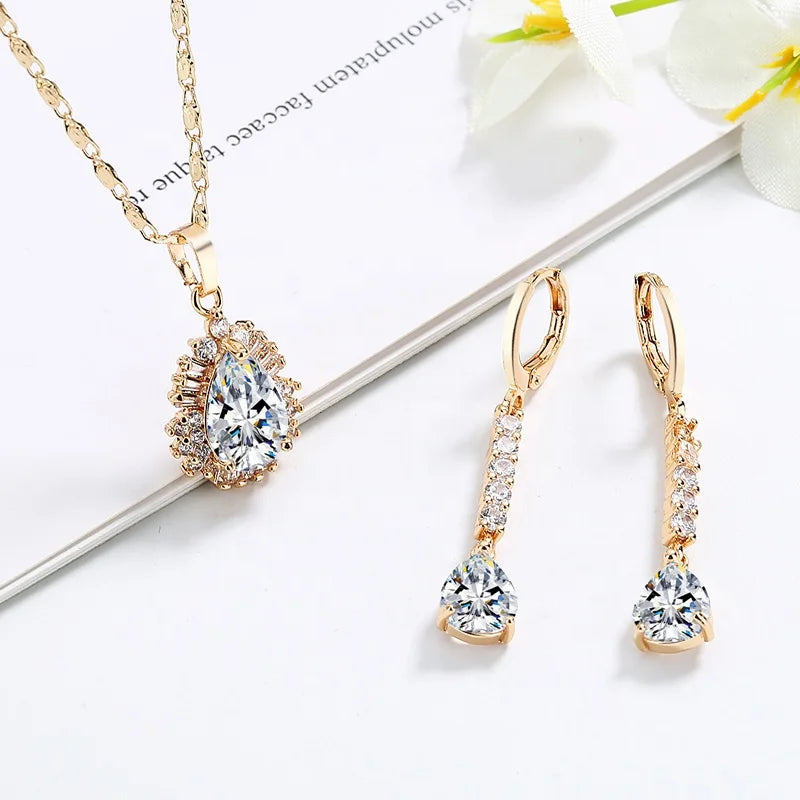 Wholesale Trendy Gold Plated Bridesmaids 18k Women Girls Customized Earring Necklace Jewelry Set
