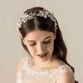 Bridal Hair Headpiece Alloy Leaf Weave Rhinestone Hairband Pearl Hair Hoop