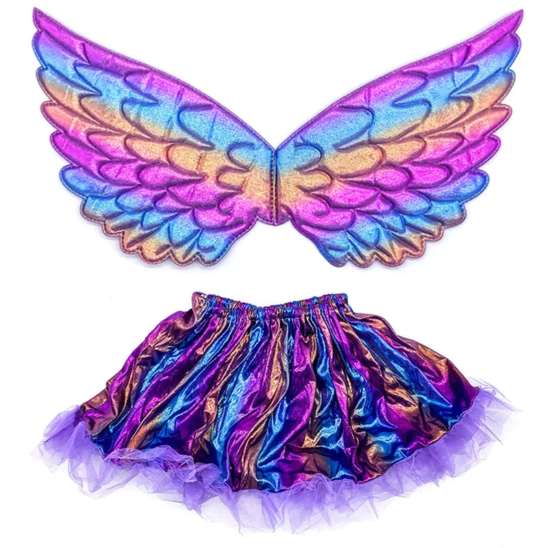 Girl's Tutu Skirt Set With 2pcs Accessories Like Angel Wings  and Princess Skirt for Cosplay