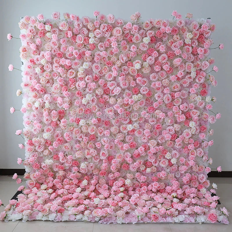H15 Cheap Sale Peach Color Dusty Rose Floral Wall Backdrop Flower Panels Hot Pink Artificial Silk Flower Wall for Wedding Decor