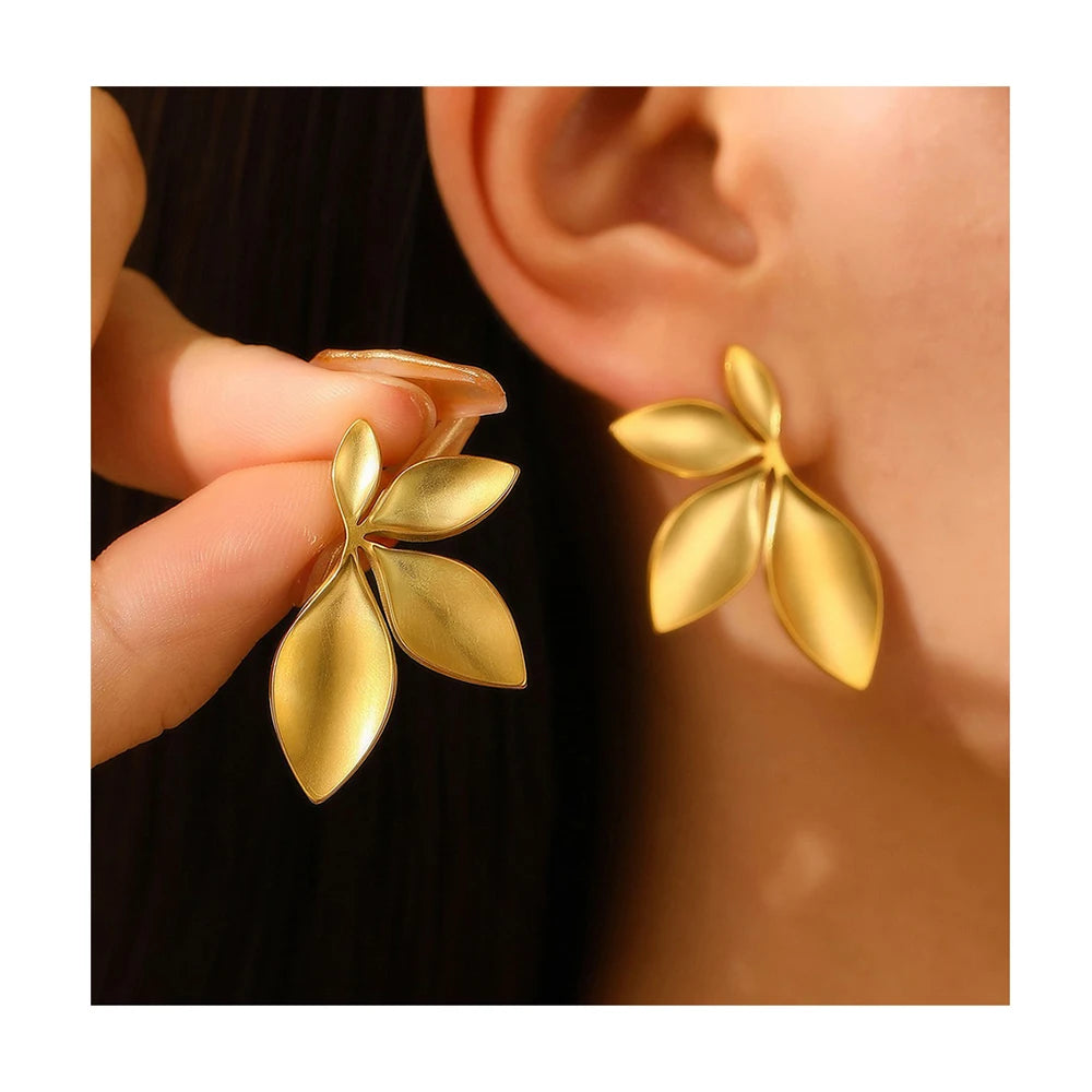 18K Gold Plated Stainless Steel Earrings Leaf Earrings for Women Jewelry