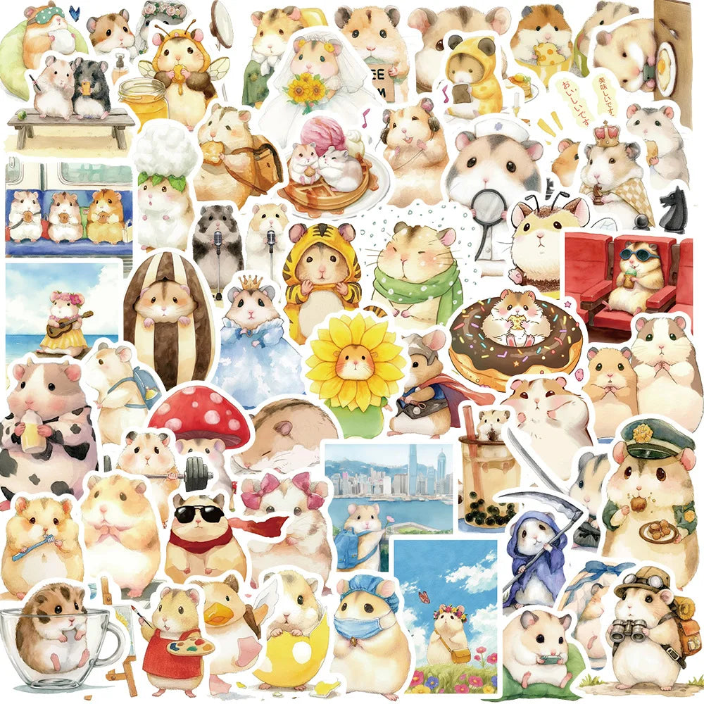 50PCS Color Painting Cartoon Animal Hamster Stickers Kawaii for Notebook Computer Guitar Nursery Stickers